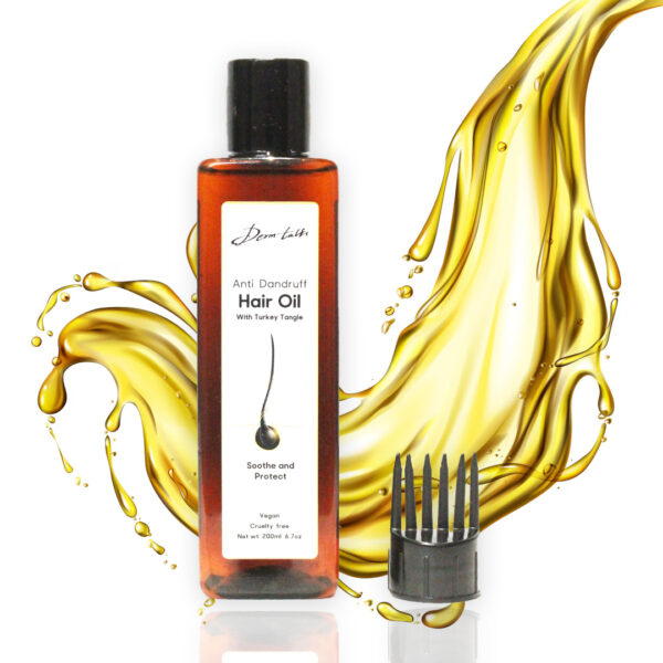 Bottle of DermTalks Anti-Dandruff Hair Oil with Turkey Tangle