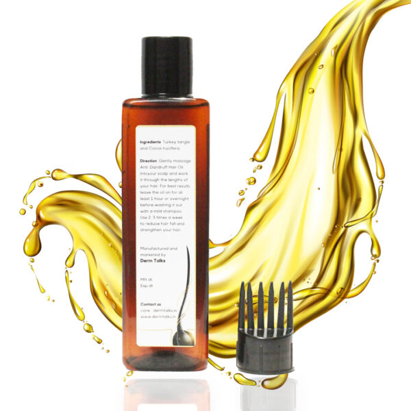 Bottle of DermTalks Anti-Dandruff Hair Oil with Turkey Tangle